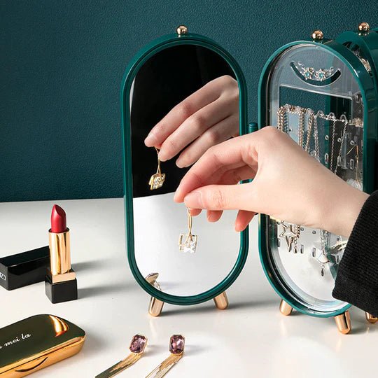 Stijlvolle juwelen kist met spiegel, ideaal als kaptafel organizer voor dames sieraden.