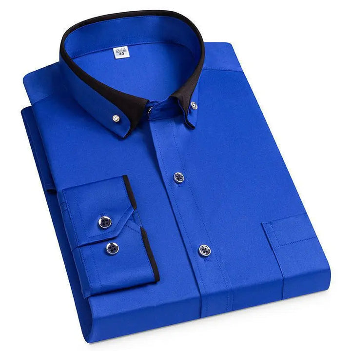 Voorzijde van het witte Hoymans strijkvrije heren overhemd, slim fit voor een moderne zakelijke look.