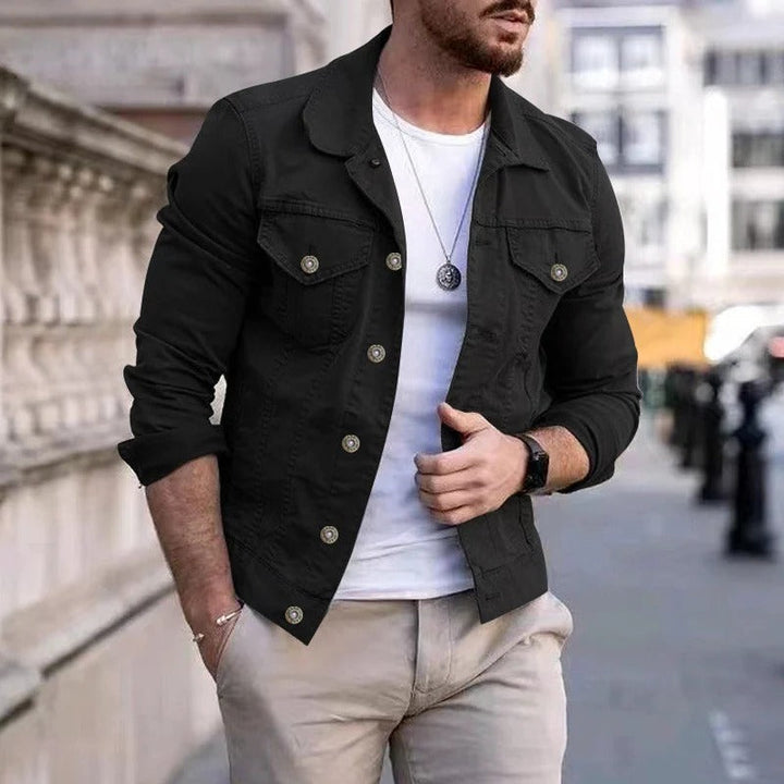 Stevig spijkerjack voor mannen, klassiek denim design, comfortabele bovenkleding, veelzijdig casual jack.