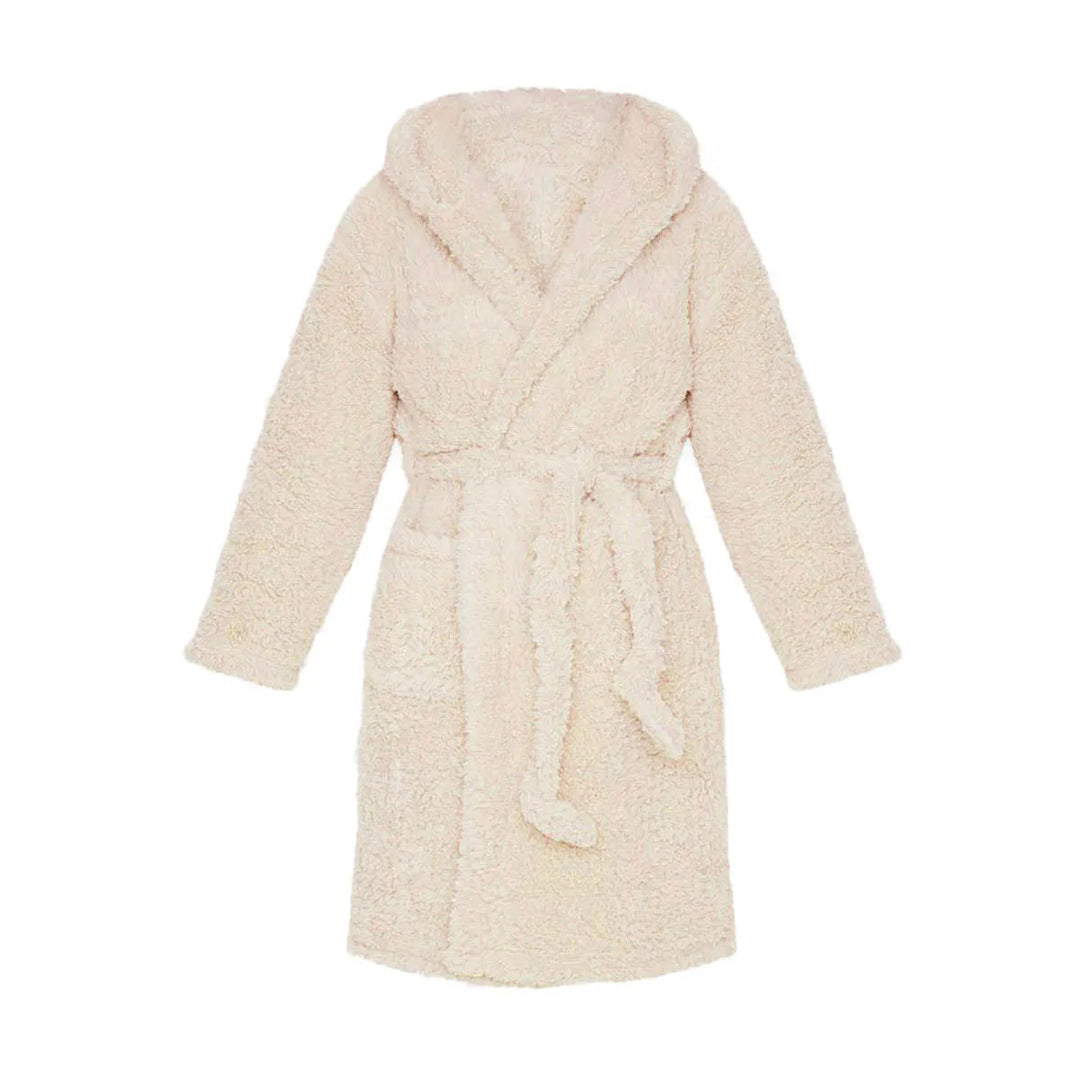 Comfortabele dames fleece badjas met capuchon en dierenoren; zachte roze loungewear voor thuis.