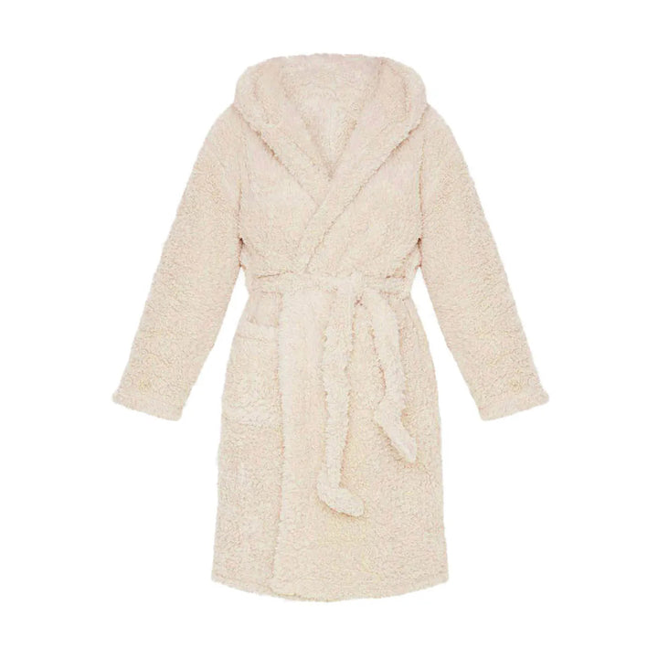 Comfortabele dames fleece badjas met capuchon en dierenoren; zachte roze loungewear voor thuis.