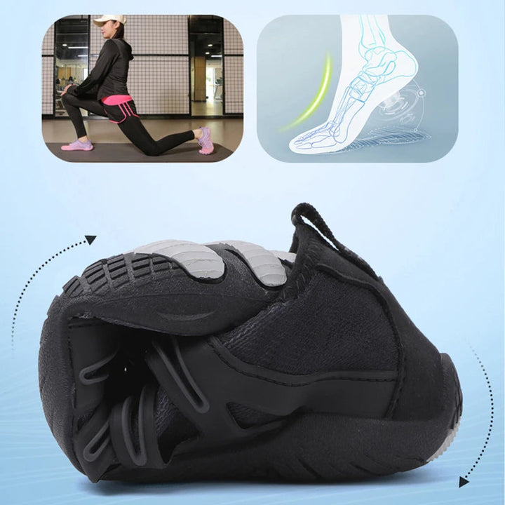Gedragen BioStride PRO 2.0 barefoot schoen, benadrukt flexibiliteit, comfort en het natuurlijke loopgevoel.