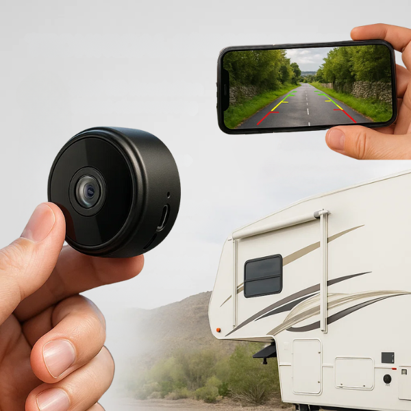 Draadloze HD achteruitrijcamera voor camper met nachtzicht en parkeerhulp voor veilige ritten.