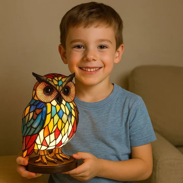 Zachte sfeerverlichting: handgemaakte uilenlamp, ideaal voor een gezellig interieur. Een uniek cadeau.
