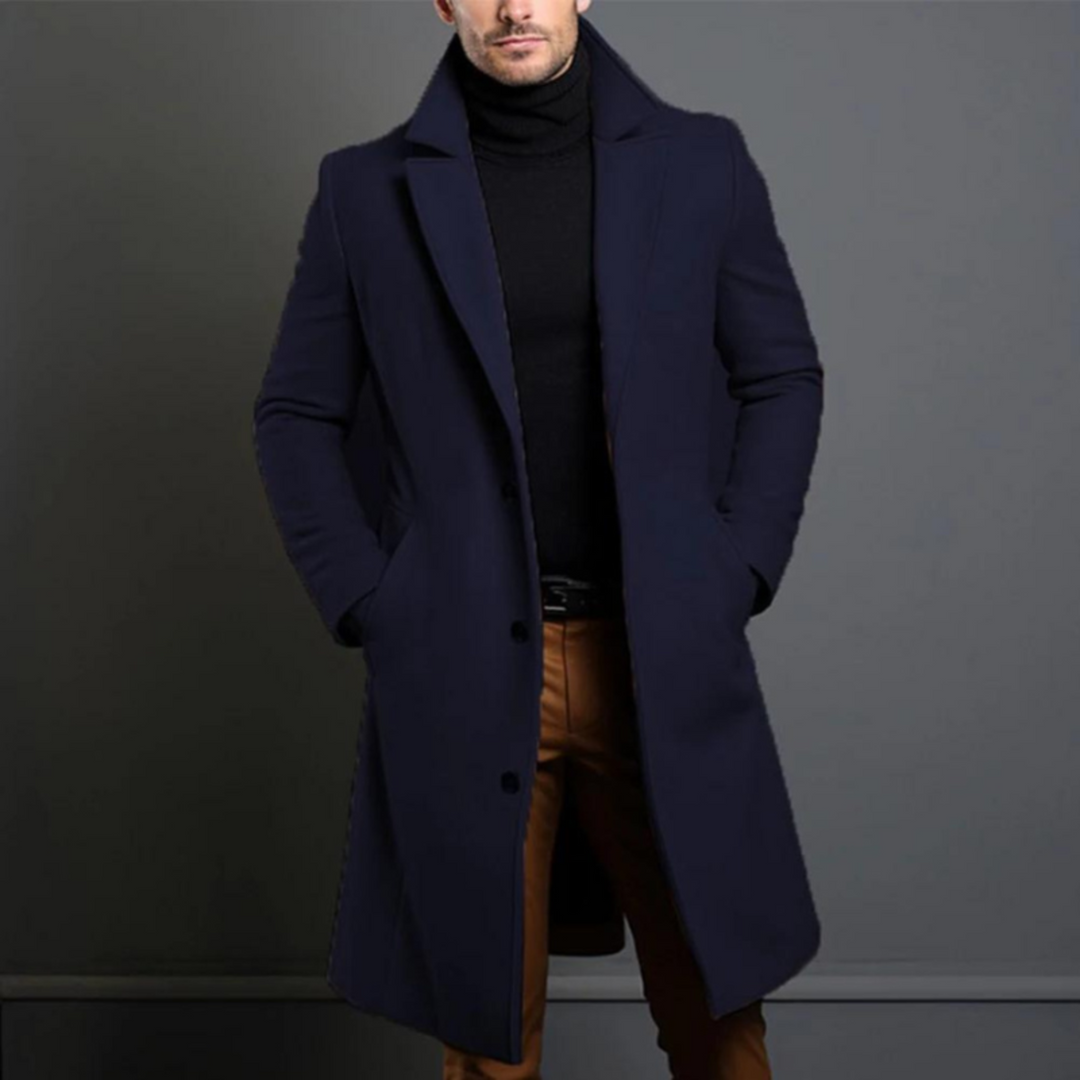 Warme en elegante lange heren trenchcoat. Klassieke winterjas mantel, perfect voor modieuze bovenkleding.