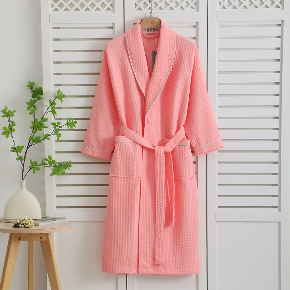 Unisex kimono badjas van zacht wafelkatoen, perfect voor thuis relaxen na het douchen. Comfortabel en ademend.