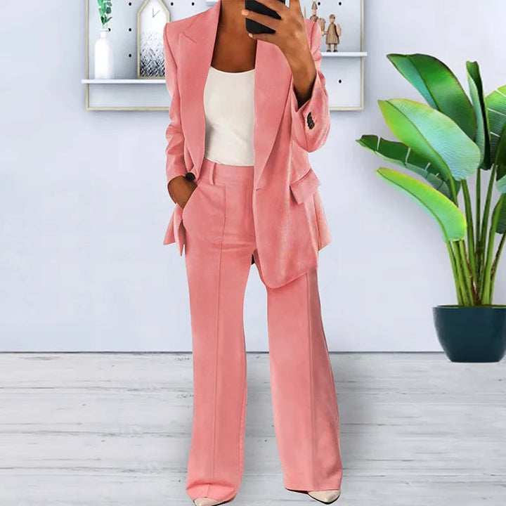 Formeel damesbroekpak, comfortabele pantalon met wijde pijpen en bijpassende blazer, vrouwenkleding.