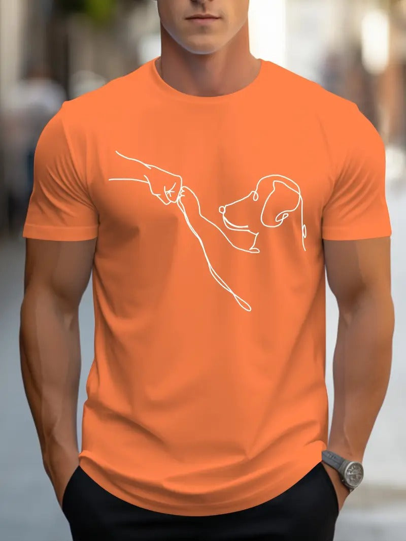 Comfortabel heren t-shirt met sportief uniek design: hondenprint en vuist opdruk. Perfecte herenmode graphic tee.