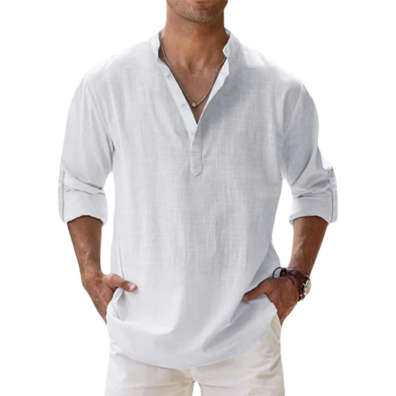 Lichtgewicht Hoymans heren Henley overhemd voor zomerse stranddagen. Comfortabel, casual en stijlvol voor elke man.