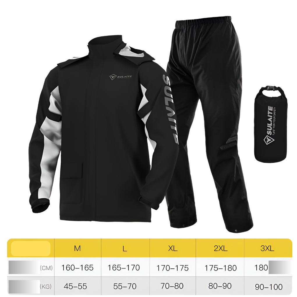 Detail van een waterdichte regenjas en regenbroek uit een unisex regenpak, ideaal voor outdoor avonturen.