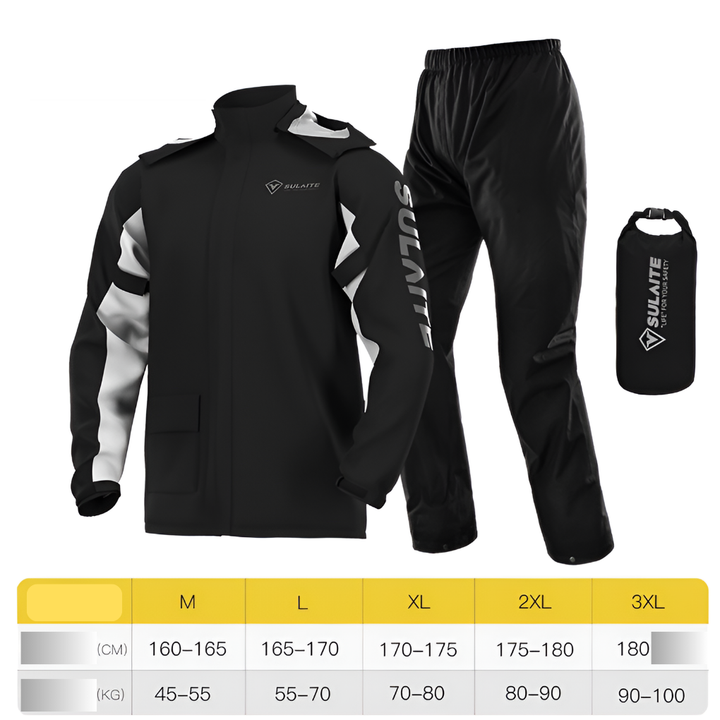 Detail van een waterdichte regenjas en regenbroek uit een unisex regenpak, ideaal voor outdoor avonturen.