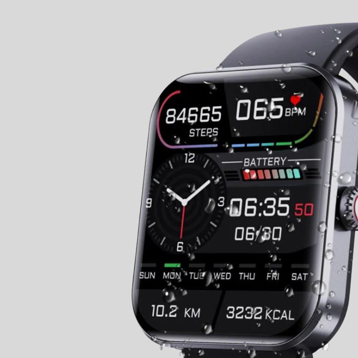 Nieuwe slimme smartwatch voor gezondheidsmonitoring, inclusief hartslag, bloeddruk, zuurstof en activitytracker. Zwart.