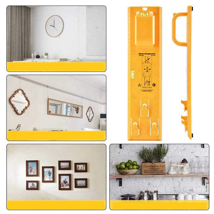 Mensen gebruiken EasyHang waterpas ophangsysteem om fotolijsten en huisdecoratie nauwkeurig op te hangen.