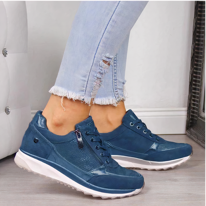 Dames casual sneakers met handige ritssluiting voor eenvoudig aan- en uittrekken. Comfortabele wandelschoenen.