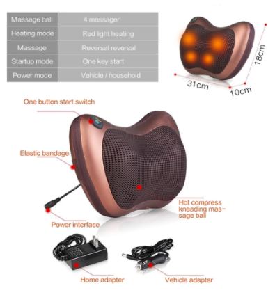 Compact en draagbaar massagekussen met shiatsu en warmte voor nek- en schoudermassage, perfect voor thuisgebruik.
