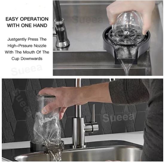 Glazen spoelstation voor in de keuken, eenvoudig naast de kraan te installeren voor snel en hygiënisch reinigen.