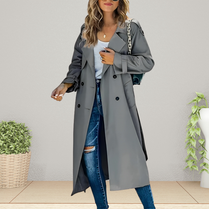 Modieuze Hoymans dames trenchcoat, de perfecte lente- of herfstjas, combineert stijl met comfort.
