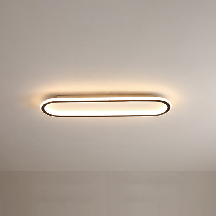 Close-up van de zwarte metalen en acryl afwerking van de elliptische LED plafondlamp. (94)