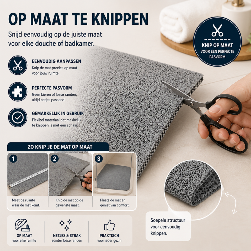 Sneldrogende PVC douchemat met antislip functie voor een veilige doucheruimte.