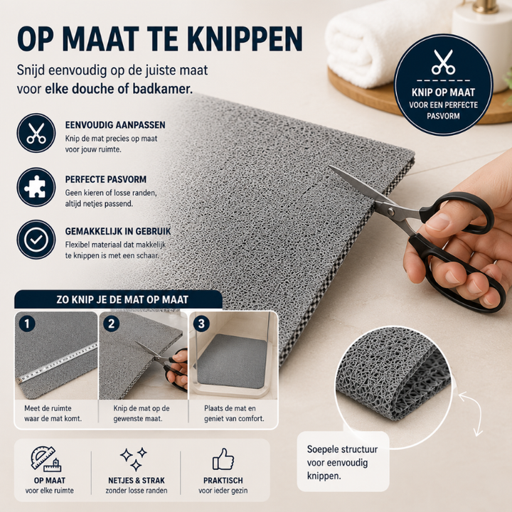 Sneldrogende PVC douchemat met antislip functie voor een veilige doucheruimte.