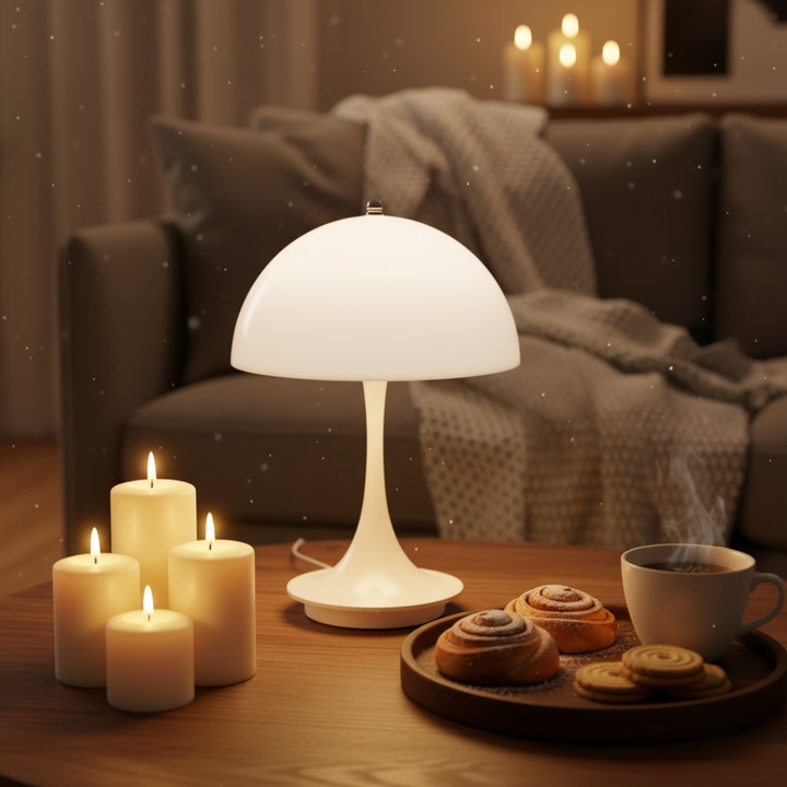 Draadloze oplaadbare LED tafellamp; moderne sfeerverlichting voor interieur design.