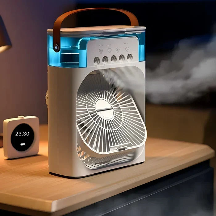 Multifunctionele ventilator met levendige 7-kleuren LED licht, ideaal als nachtlampje en verkoeler.