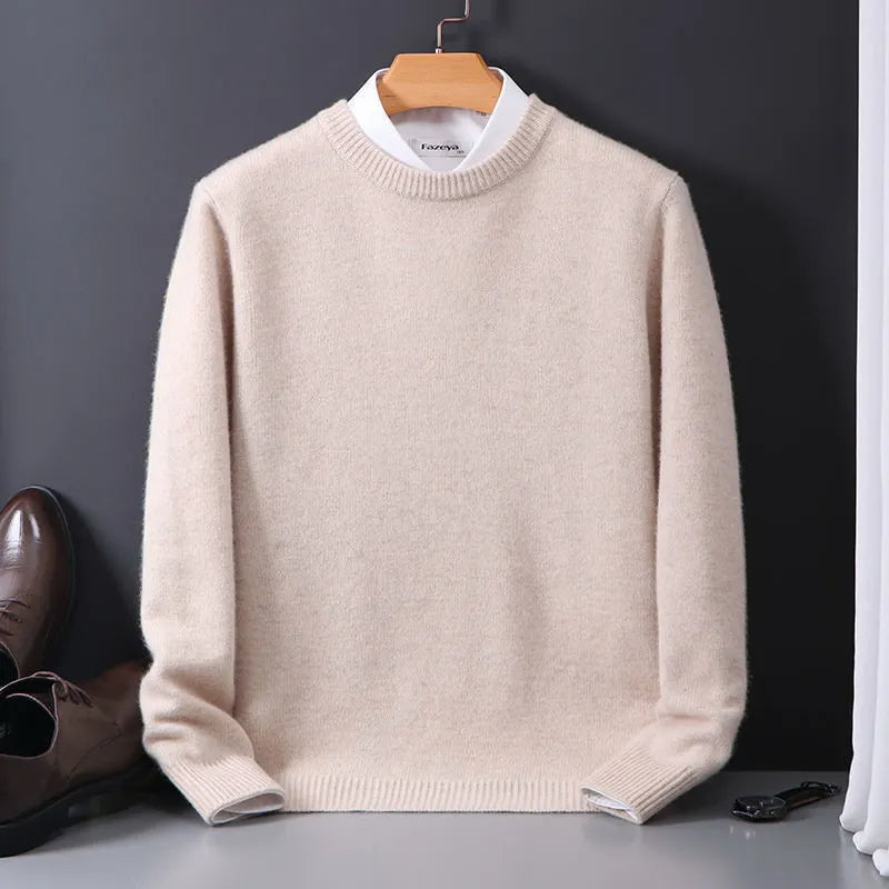 Elegante oversized heren kasjmier trui met verfijnde O-hals, biedt ultiem comfort en luxe warmte in de winter.