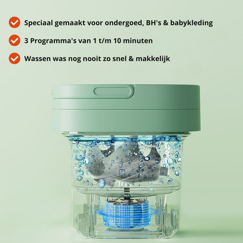 Compacte mini wasmachine met droogfunctie, perfect voor babykleding, ondergoed en kleine wasladingen.