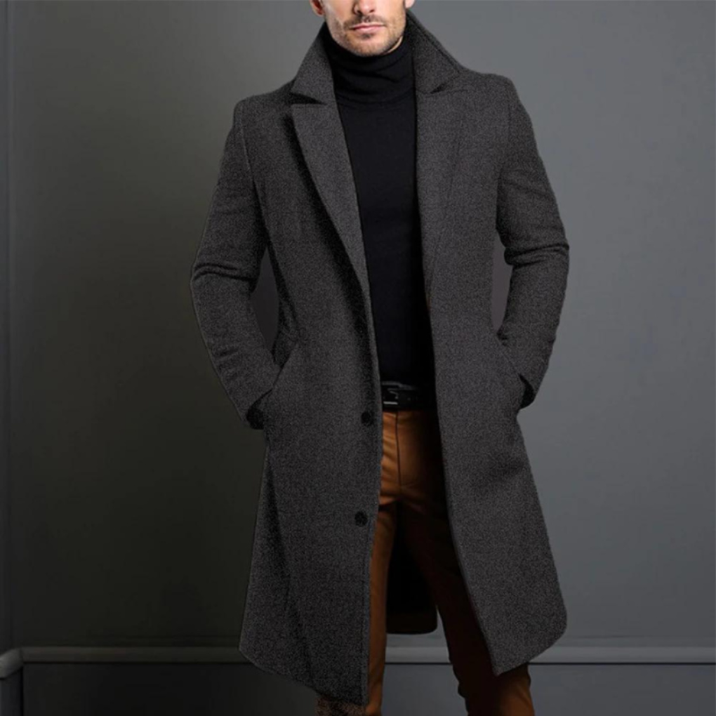 Klassieke heren winterjas van hoogwaardige wolmix, biedt warmte en tijdloze elegantie. Perfecte bovenkleding.