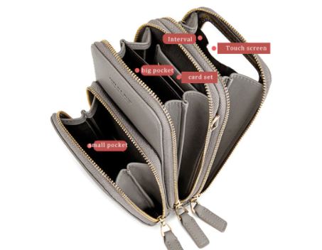 Compacte en trendy dames telefoontas met touchscreen, te dragen als crossbody of handtas.