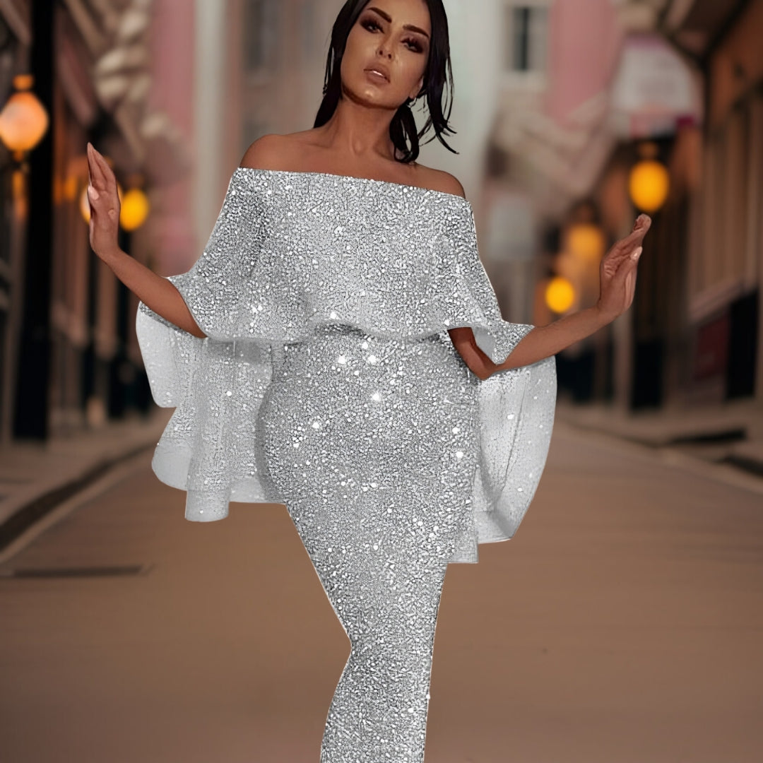 Prachtige off-shoulder galajurk voor dames, perfect als bruiloftsgastjurk. Trendy nieuwe collectie.