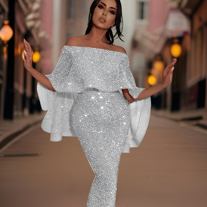 Prachtige off-shoulder galajurk voor dames, perfect als bruiloftsgastjurk. Trendy nieuwe collectie.