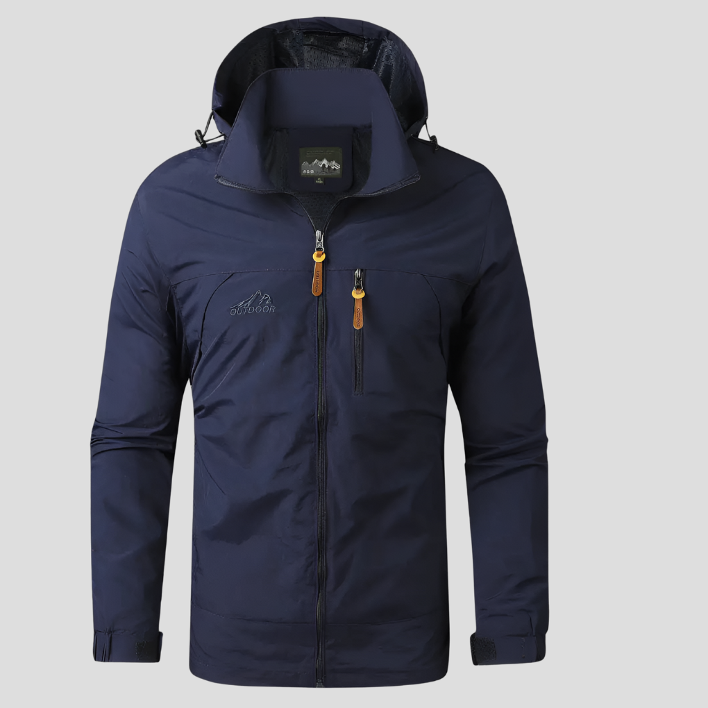 Duurzame heren buitenkleding, een vier seizoenen outdoorjas die wind en regen trotseert.
