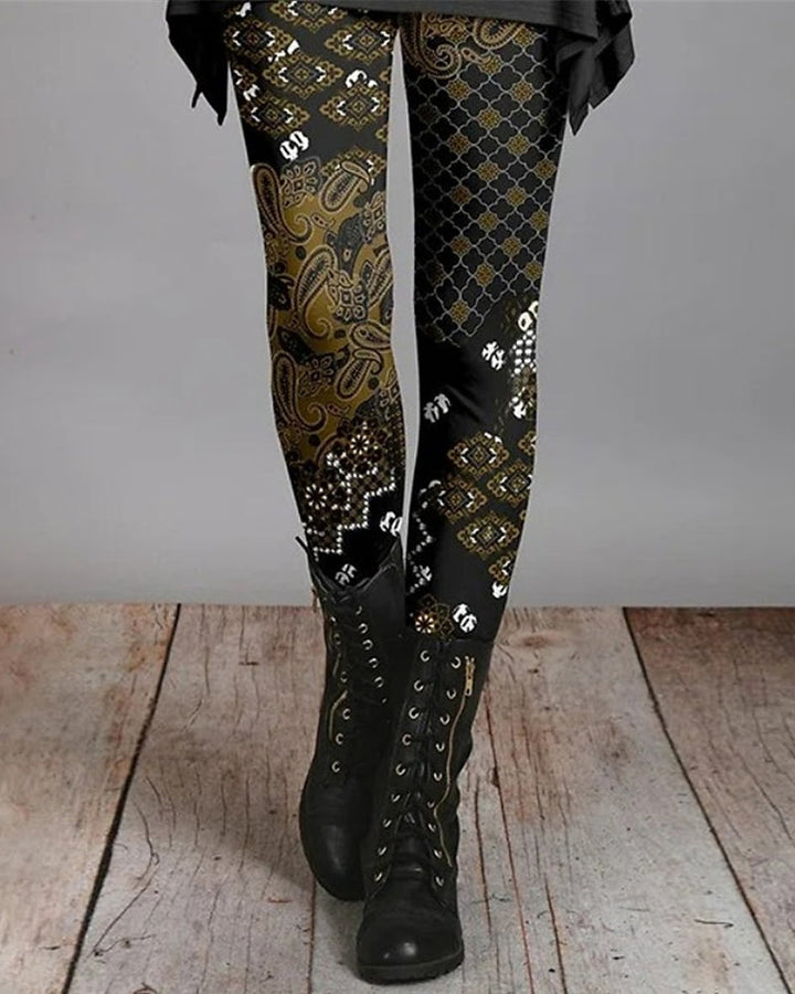 Ziva dames leggings met bohemian etnische print en retro stijl, comfortabel en trendy.