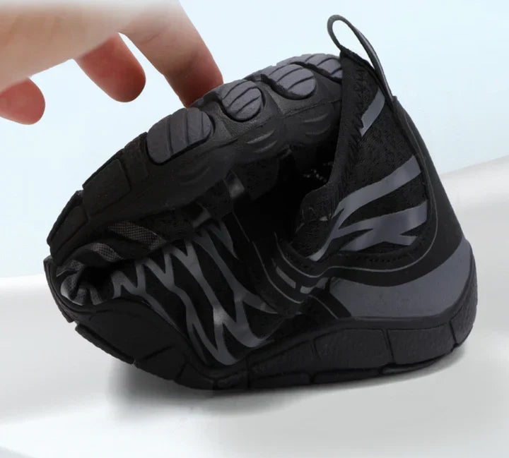 Ergonomische OrganicMotion barefoot schoenen, ondersteunend voor voetgezondheid en een orthopedische pasvorm.