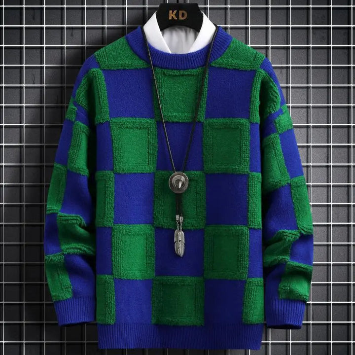Modieuze geruite trui voor mannen. Perfecte stijlvolle herenkleding, warm en comfortabel.
