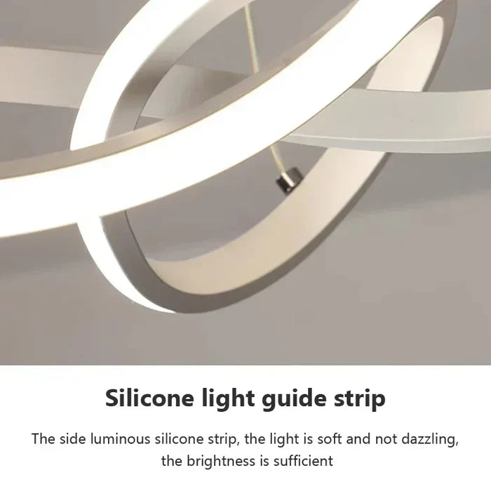 Stijlvolle WaveGlow LED plafondlamp met golfdesign voor slaapkamer, creëert een rustgevende en moderne sfeer.