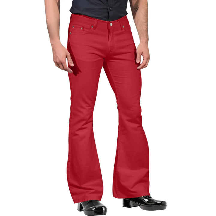 Khaki heren retro flare broek met brede pijpen, een tijdloze jaren '70 look voor stijlvolle mannen.