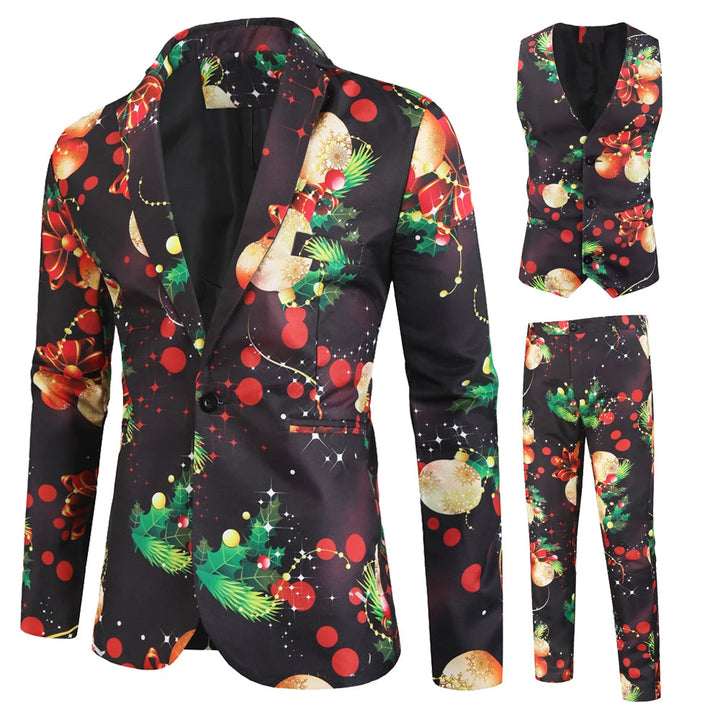 Stijlvol heren feestpak, een complete outfitset voor de feestdagen. Themafeest ready met blazer, gilet, broek.