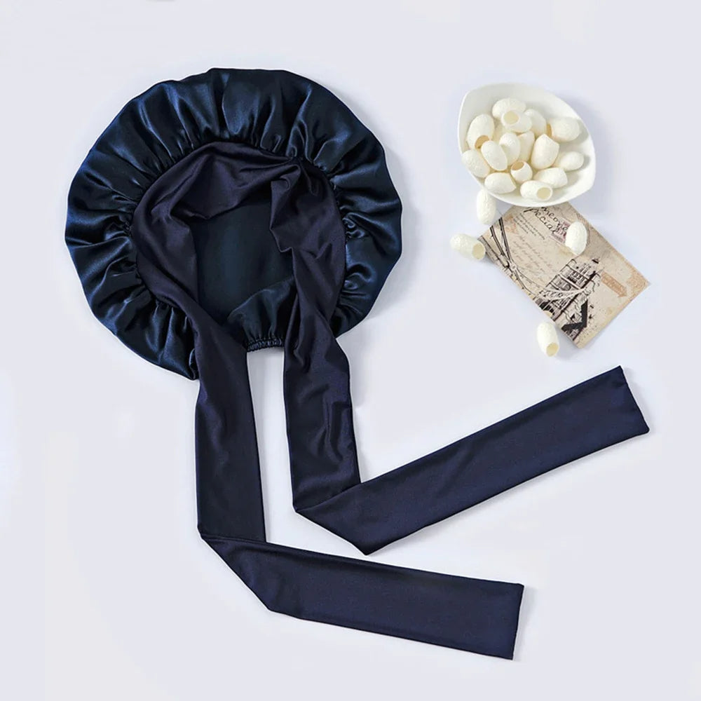 Elegante luxe zijden slaapmuts voor vrouwen; comfortabel en stijlvol haaraccessoire.