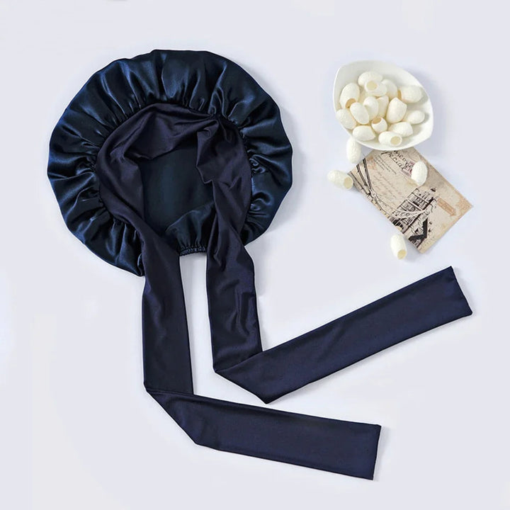 Elegante luxe zijden slaapmuts voor vrouwen; comfortabel en stijlvol haaraccessoire.