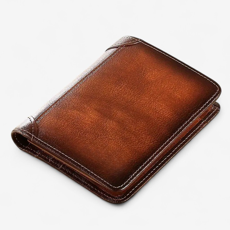 Open heren bifold portemonnee met RFID, toont de slimme indeling voor pasjes en bankbiljetten.