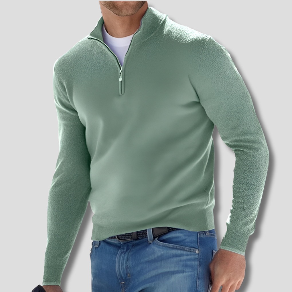 Nieuwe heren trui van gebreid katoen. Comfortabele pullover met ritskraag, perfect voor elke man.