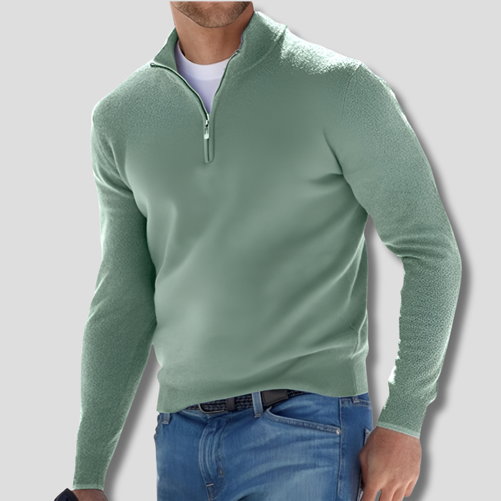 Nieuwe heren trui van gebreid katoen. Comfortabele pullover met ritskraag, perfect voor elke man.