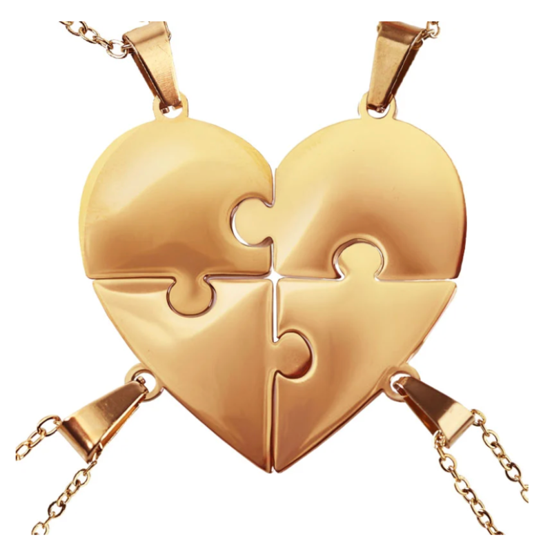 Gepersonaliseerde zilverkleurige puzzelketting, elk stukje een familielid.