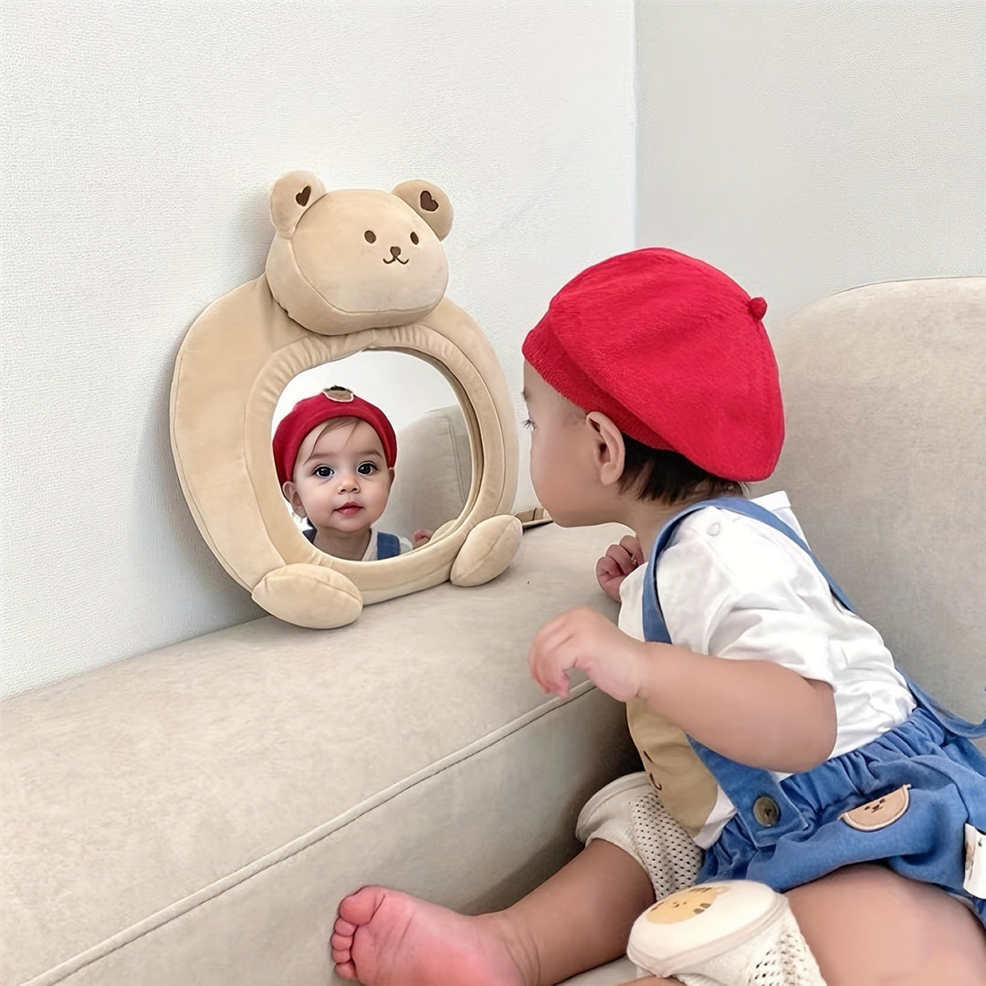 Praktische auto spiegel voor baby's, met vrolijke berenprint, onmisbaar voor auto veiligheid en comfort.