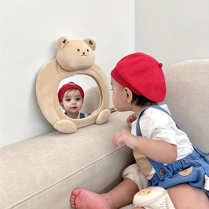 Praktische auto spiegel voor baby's, met vrolijke berenprint, onmisbaar voor auto veiligheid en comfort.