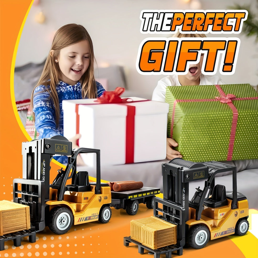 Hoogwaardige 1:24 RC heftruck met afstandsbediening, lichten en trailer; duurzaam speelgoed cadeau.