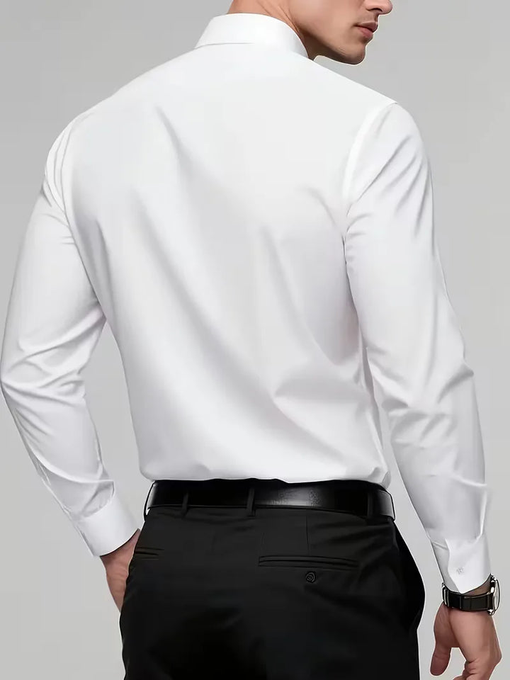 Stijlvol slimfit herenoverhemd met unieke mandarijnkraag, ideaal voor smartcasual herenmode.