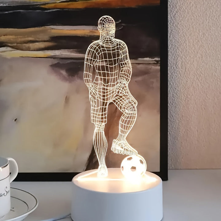 Decoratieve 3D voetballer lamp met optische illusie, sfeervolle verlichting voor elke kamer.